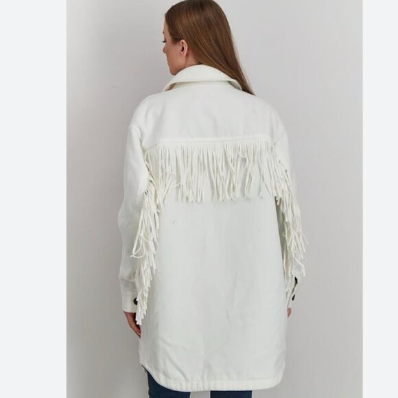 NWT Levi’s Women Light Cream / White Fringe Fashion Jacket Coat Western Festive - Picture 1 of 12